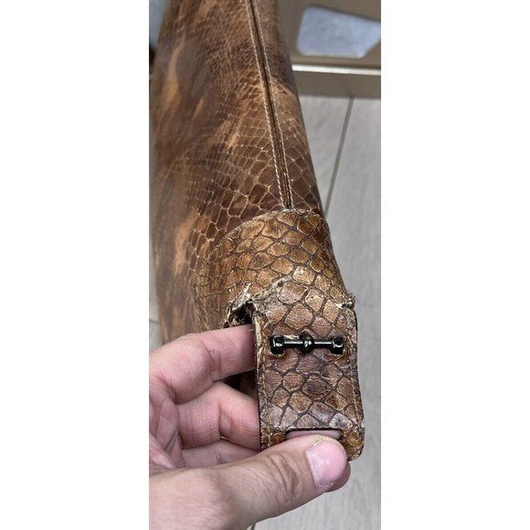 VTG Authentic VALENTINO SNAKE LEATHER SHOULDER MID BAG TAN - Picture 5 of 16